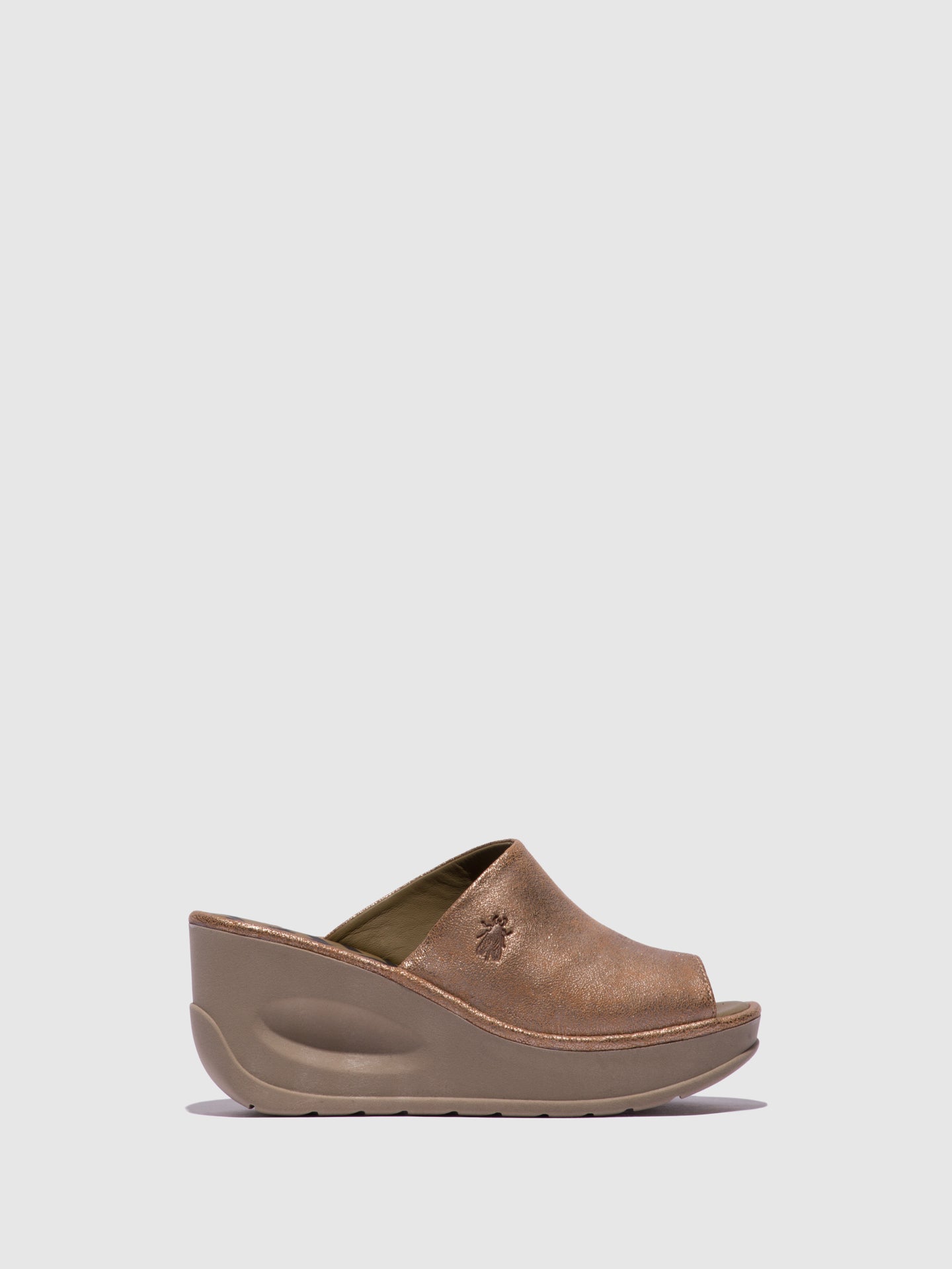 Fly London Gold Wedge Mules